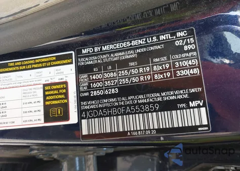 2015 Mercedes-Benz Ml 350 4Matic z USA, uszkodzony, nr VIN 4JGDA5HB0FA553859